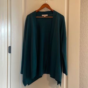 LOFT, dark teal, open-front cardigan